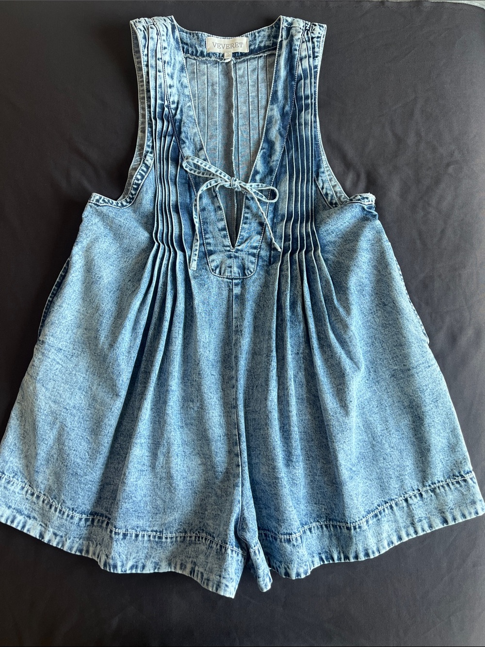 Veveret Light Blue Denim Romper with Pintuck Front